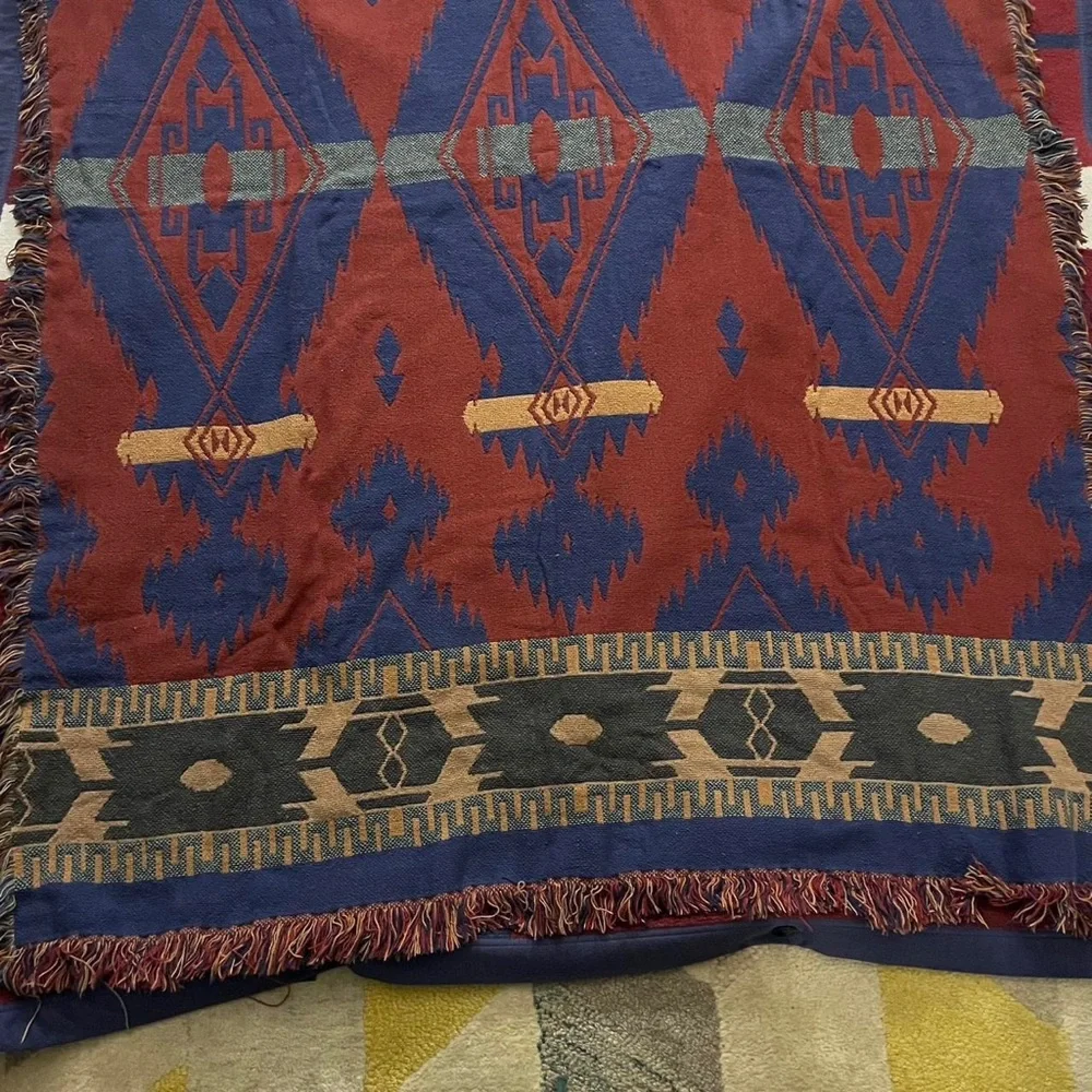Vtg Southwestern Aztec Blanket Throw Western Ranch multicolored camp bonfire